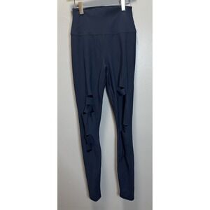 Alo Yoga Ripped Warrior Leggings Women's XS Navy Laser Cut Slots Distressed
